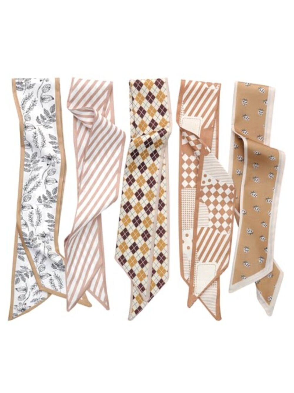 5 Pack Satin Hair Scarf Skinny Neck Scarf Purse Scarf Headband Set